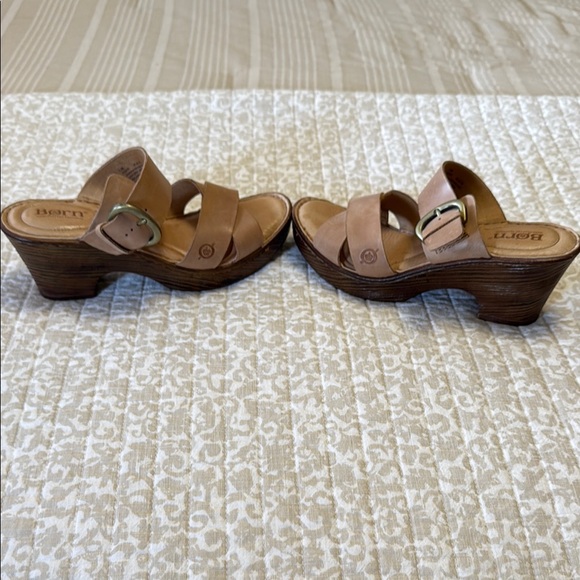 Born Tan Leather Slip-On Sandals with Contoured Footbed - Picture 4 of 6